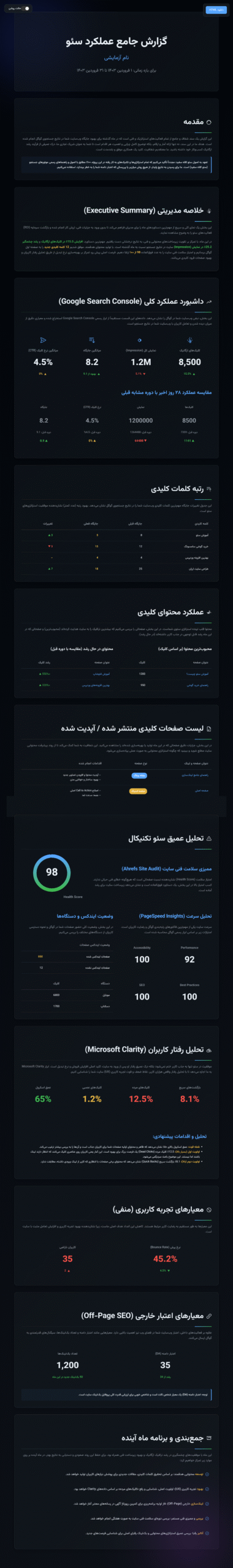 نمونه فایل گزارش سئو